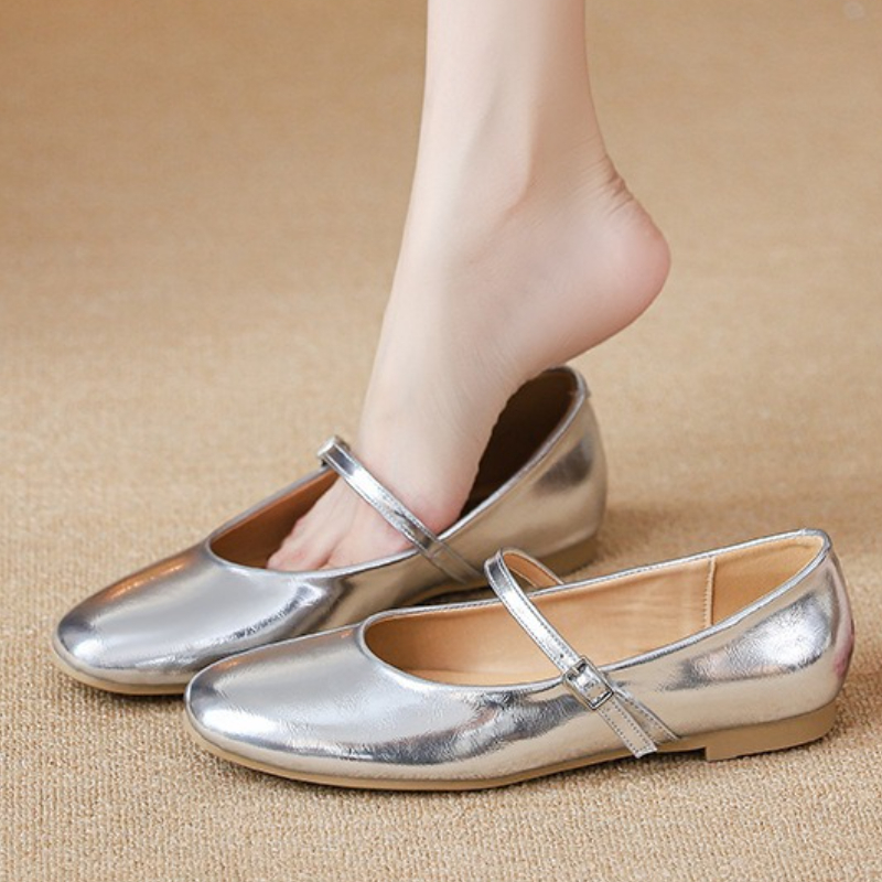 Mary Jane Shoes - Silver Ballet Flats Shoes Women Elegant