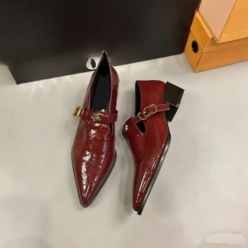 Mary Jane Shoes - Flat-bottomed Thick-soled Pointed-toe Buckle Low-cut Stylish