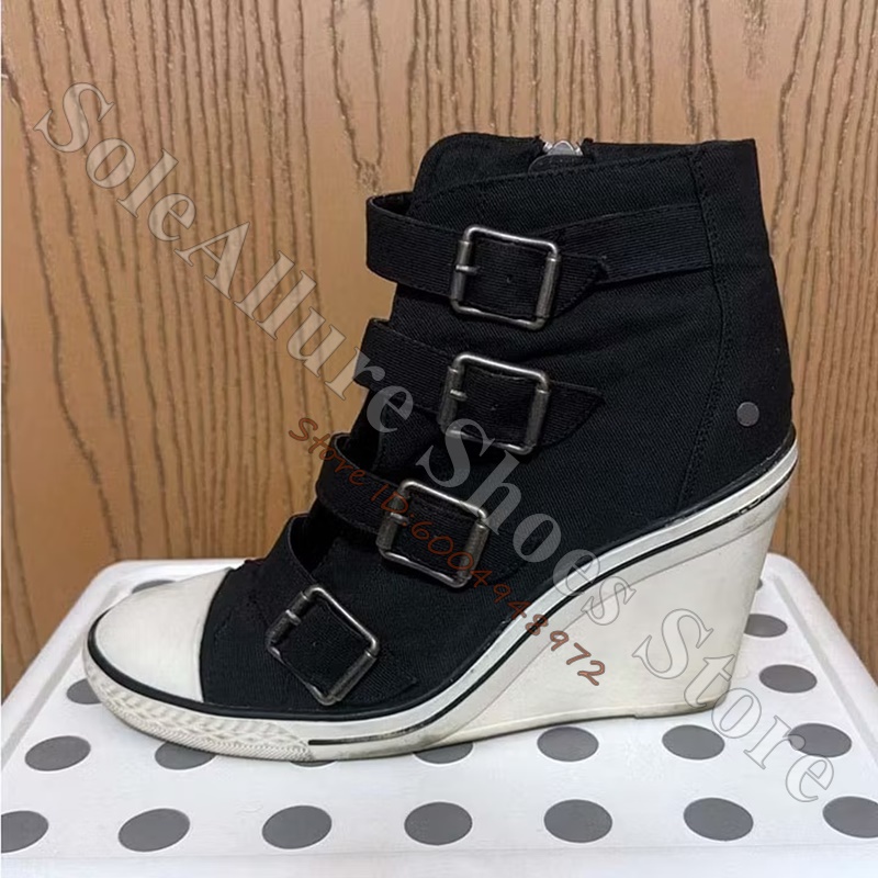 Grey Multi Buckle High Top Wed - đánh giá và giá Wedge Heeled Sneaker