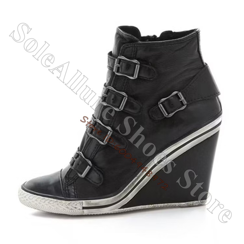Grey Multi Buckle High Top Wed - đánh giá và giá Wedge Heeled Sneaker